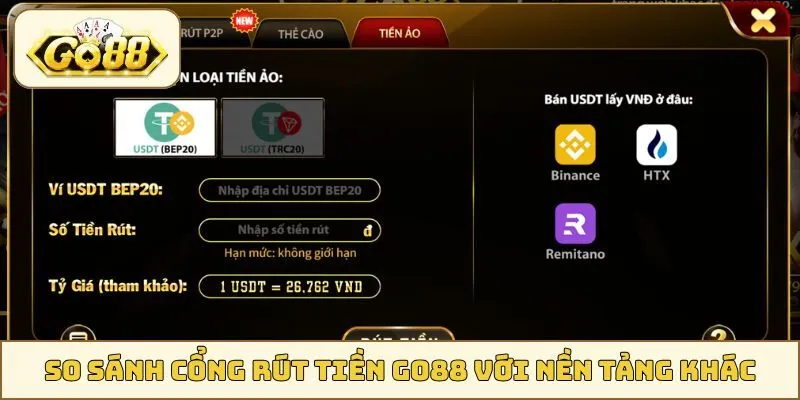 So sánh cổng rút tiền GO88 với nền tảng khác